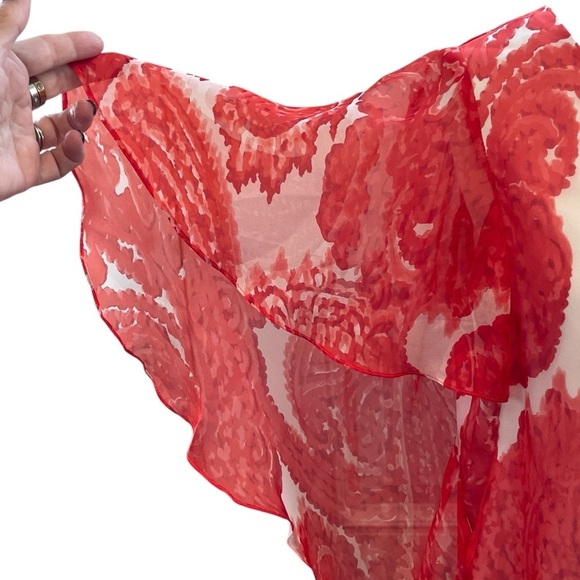 Milly Silk Coral and White Swim Coverup with V-Neck and Flutter Sleeves Size 4 - Picture 5 of 12